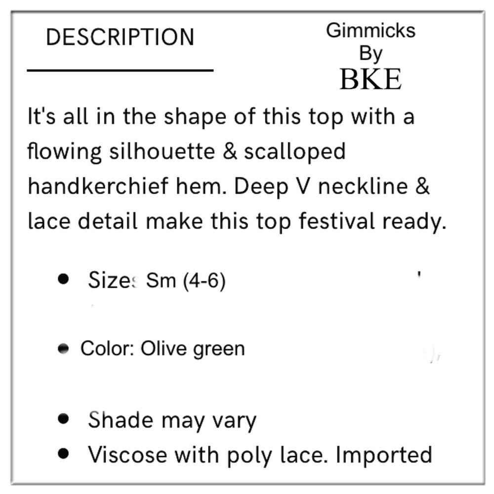 💞SOLD💞BKE Gimmicks lace  olive V-neck pullover - Picture 8 of 8